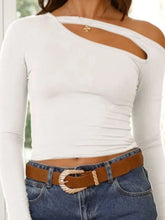 White Long Sleeve Cutout Top with Blue Jeans for Women Woman T Shirts