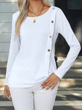 White Long Sleeve Top with Decorative Button Detail for Women White Woman T Shirts