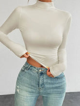 White Long Sleeve Turtleneck Crop Top for Women Ivory Woman T Shirts