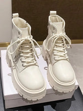 White Lug Sole and Black Platform Combat Boots for Women Woman Boots