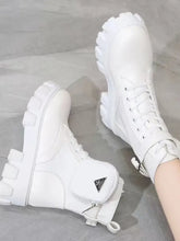 White Lug-Soled Platform Combat Boots for Women White Woman Boots