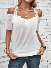 White Off Shoulder Lace Trim Blouse White Woman T Shirts