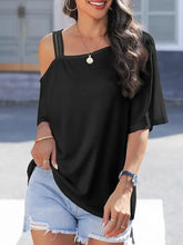 White Off Shoulder Top for Women in Stretch Cotton Blend Black Woman T Shirts