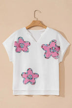 White Oversized T-Shirt with Pink Floral Appliqués Woman T Shirts
