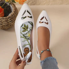 White Pointed-Toe Flats with Heart Cutout and Floral Insoles White Woman Loafers