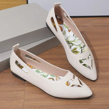 White Pointed-Toe Flats with Heart Cutout and Floral Insoles Woman Loafers