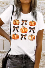 White Pumpkin and Bow Print T-Shirt for Women White Woman T Shirts