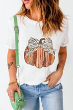 White pumpkin graphic t-shirt with leopard bow and sequins
