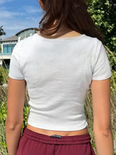 White Ribbed Button-Front Crop Top Woman T Shirts