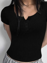 White Ribbed Button-Up Knit Shirt for Women Woman T Shirts