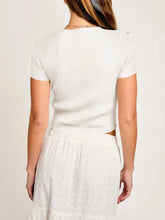 White Ribbed Knit Tie Front Top with Ribbon Bows Woman T Shirts