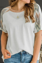 White Ribbed Knit Top with Zigzag Patterned Short Sleeves Woman T Shirts