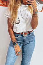 White Rodeo Horseshoe Embroidered Pocket T Shirt for Women Woman T Shirts