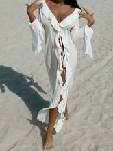 White Ruffled Beach Dress Cover Up White Swimwear Cover-Ups