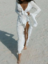 White Ruffled Beach Dress Cover Up Swimwear Cover-Ups