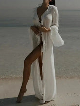 White Ruffled Beach Dress Cover Up Swimwear Cover-Ups
