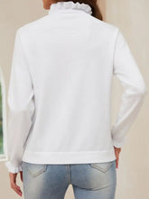 White Ruffled Neck Sweater with Decorative Button Detail Woman T Shirts