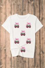White Sequin T Shirt with Ballet Slipper and Cherry Bow Pattern for Women Woman T Shirts