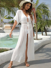 White Sheer Maxi Open Front Crochet Dress Swimwear Cover Up Swimwear Cover-Ups