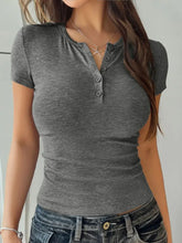White Short Sleeve Button Up Shirt for Women Dark Gray Woman T Shirts