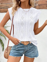 White Sleeveless Knit Top with Diamond Pattern Woman T Shirts