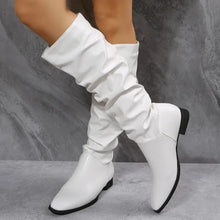 White Slouchy Knee High Boots Feature Synthetic Leather for Women Woman Boots