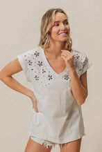 White Slub Jersey Rhinestone V-Neck T-Shirt for Women Woman T Shirts