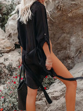 White Striped Buttoned Beach Cover-Up for Women Swimwear Cover-Ups