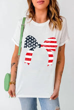White T-Shirt with American Flag Bow for Women White Woman T Shirts