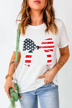 White T-Shirt with American Flag Bow for Women Woman T Shirts