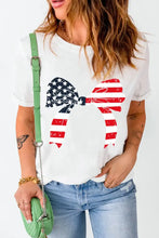 White T-Shirt with American Flag Bow for Women Woman T Shirts