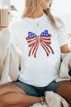 White T-Shirt with American Flag Bow Sequin Detail Woman T Shirts