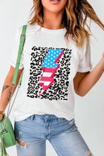 White T-Shirt with American Flag Lightning Bolt Design for Women Woman T Shirts
