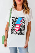 White T-Shirt with American Flag Lightning Bolt Design for Women Woman T Shirts