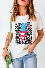 White T-Shirt with American Flag Lightning Bolt Design for Women White Woman T Shirts