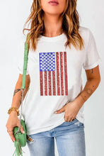 White T-Shirt with American Flag Sequin Graphic for Women White Woman T Shirts