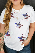 White T-Shirt with American Flag Star Sequin Embellishments White Woman T Shirts