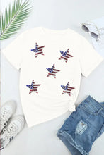 White T-Shirt with American Flag Stars and Sequin Detail Woman T Shirts
