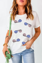 White T-Shirt with American Flag Sunglasses Print for Women White Woman T Shirts