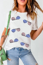 White T-Shirt with American Flag Sunglasses Print for Women Woman T Shirts