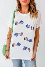 White T-Shirt with American Flag Sunglasses Print for Women Woman T Shirts
