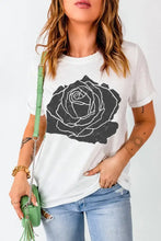 White T-Shirt with Black Rose Graphic for Women White Woman T Shirts
