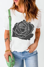 White T-Shirt with Black Rose Graphic for Women Woman T Shirts