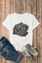 White t shirt with black rose graphic for women, machine wash