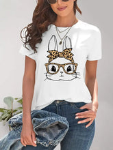 White T Shirt with Bunny Graphic in Soft Stretchy Polyester Blend Woman T Shirts