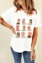 White T-Shirt with Cowboy Boot Graphics for Women Woman T Shirts