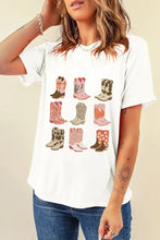 White T-Shirt with Cowboy Boot Graphics for Women Woman T Shirts