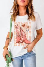 White T-Shirt with Cowboy Hat and Boots Graphic for Women White Woman T Shirts