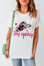White T-Shirt with Cowboy Hat Graphic for Women White Woman T Shirts