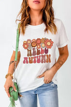 White T-Shirt with Floral Hello Autumn Design White Woman T Shirts
